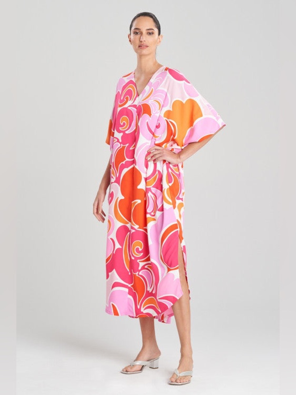 Natori Nami Abstract-Print Zip-Front Lounge Caftan Small